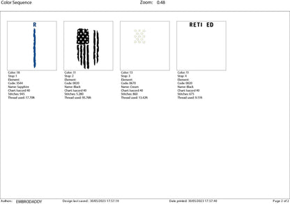Machine Embroidery files, American Flag Retired Police officer, PES, DST, xxx, hus & more, embroidery files