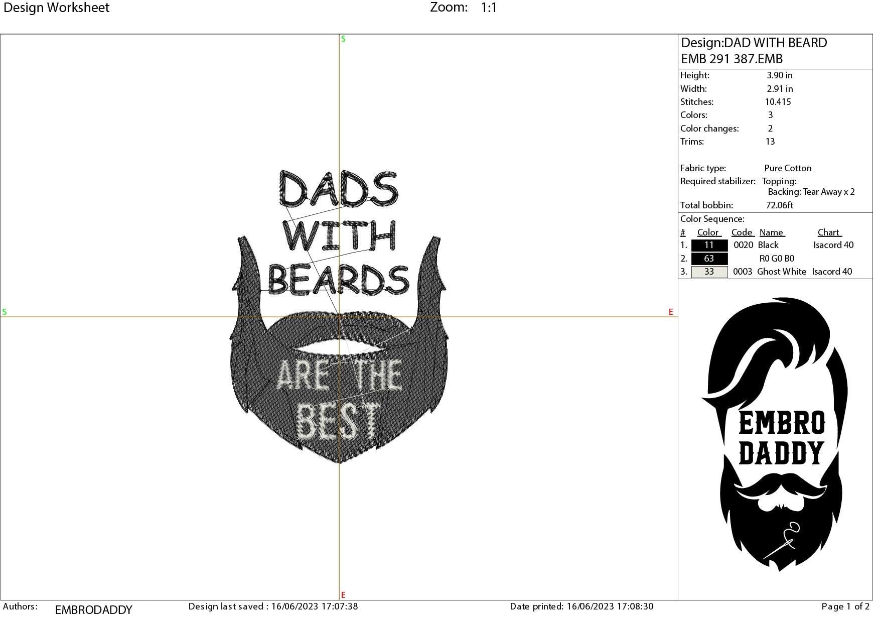 Machine Embroidery files, Dad with Beards are the best, DST PES, xxx hus & more