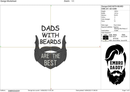 Machine Embroidery files, Dad with Beards are the best, DST PES, xxx hus & more