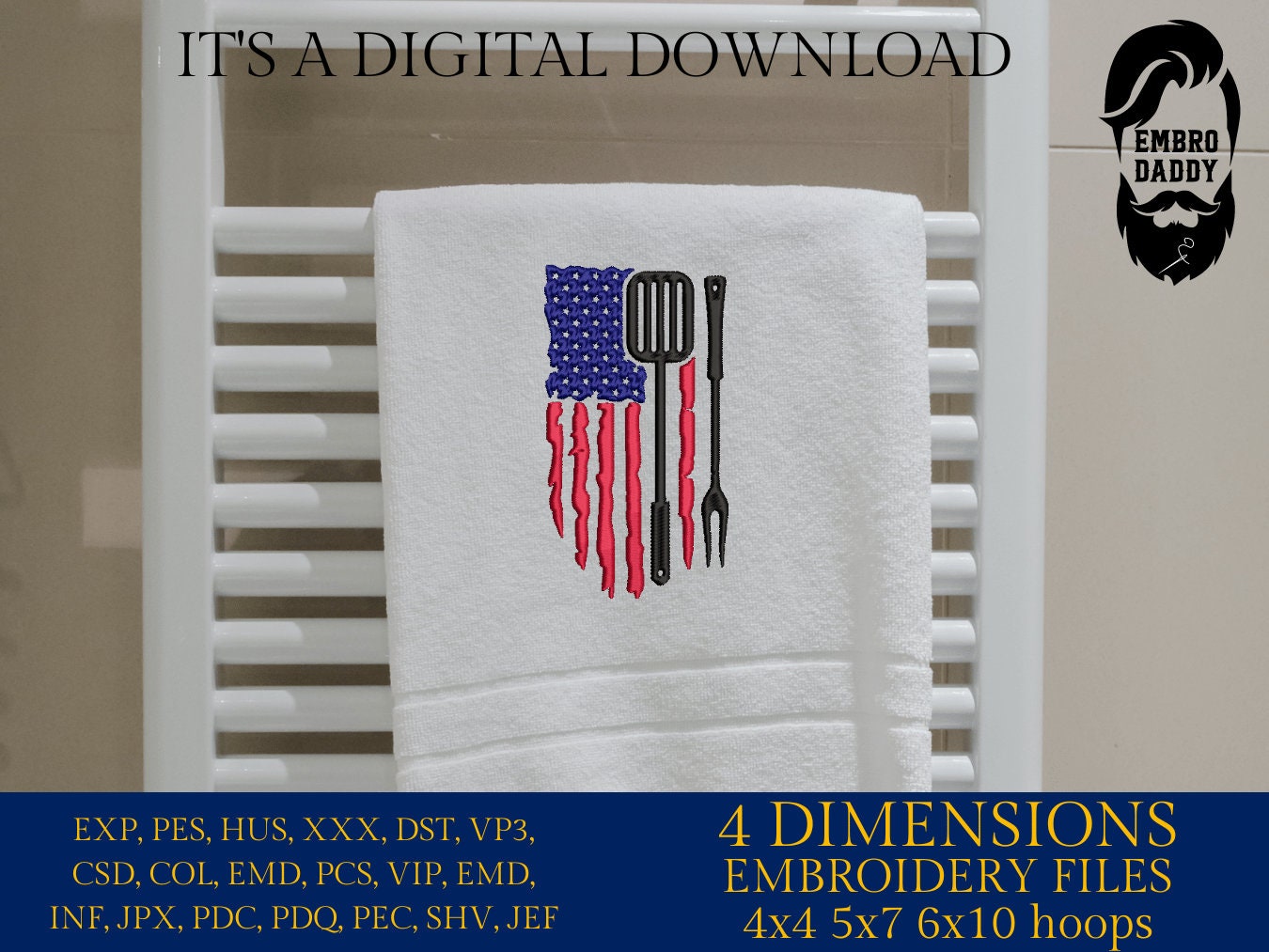 Machine Embroidery files, American Barbecue, BBQ, grill, DST, PES, xxx, hus, dst & more