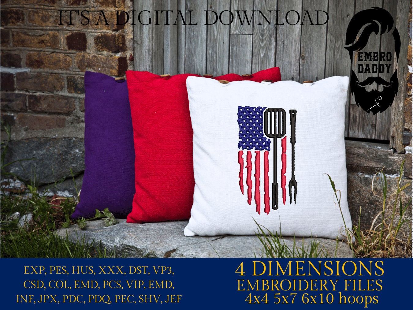 Machine Embroidery files, American Barbecue, BBQ, grill, DST, PES, xxx, hus, dst & more