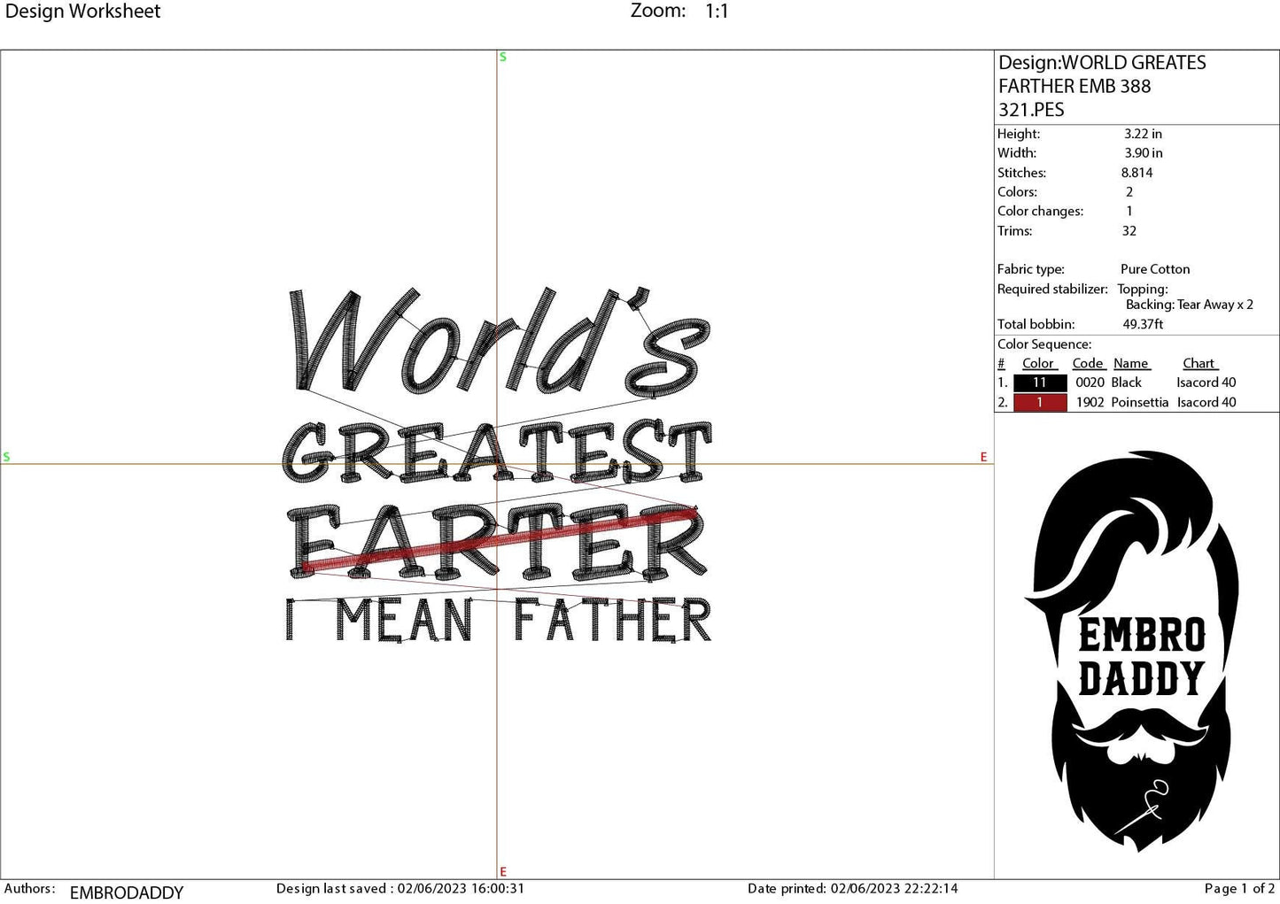 Machine Embroidery files, world's greatest farther, DST, PES, xxx, hus & more, father's day