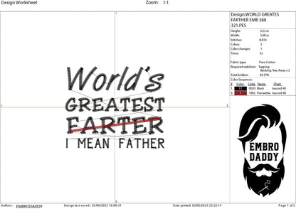 Machine Embroidery files, world's greatest farther, DST, PES, xxx, hus & more, father's day
