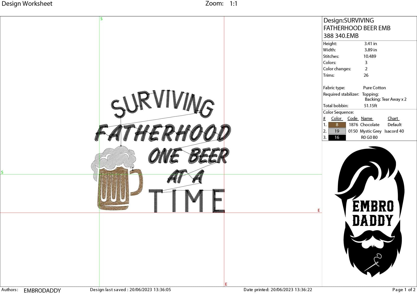 Machine Embroidery files, surviving fatherhood one beer at a time , DST, PES, xxx, hus & more