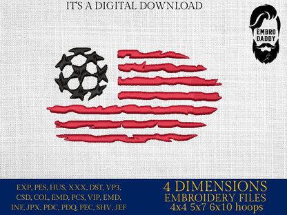 Machine Embroidery files, USA flag Soccer, DST, PES, xxx, hus & more