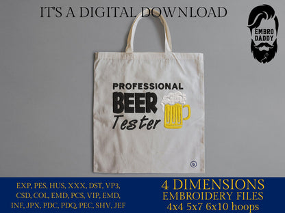 Machine Embroidery files, professional beer tester , DST, PES, xxx, hus & more