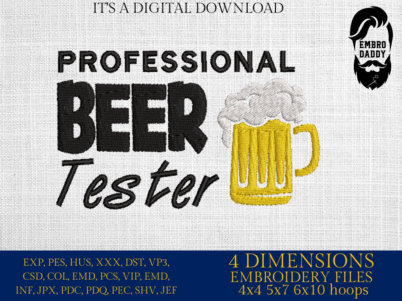 Machine Embroidery files, professional beer tester , DST, PES, xxx, hus & more