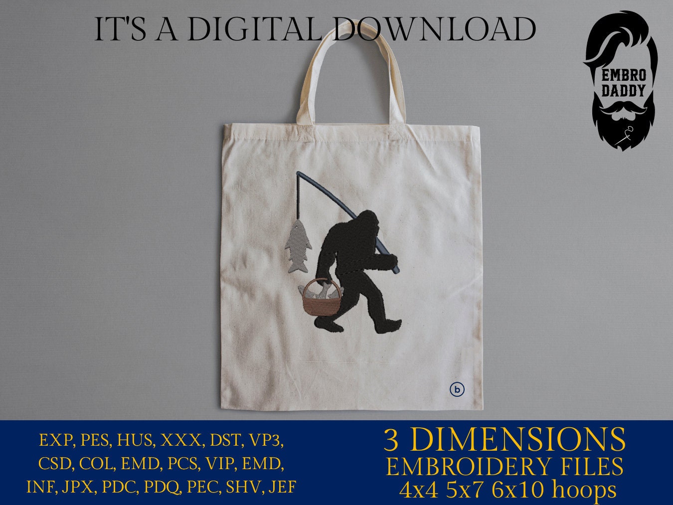 Machine Embroidery files, Bigfoot fisher, Bigfoot pes, Big Foot, Yeti, Sasquatch PES, xxx, hus & more