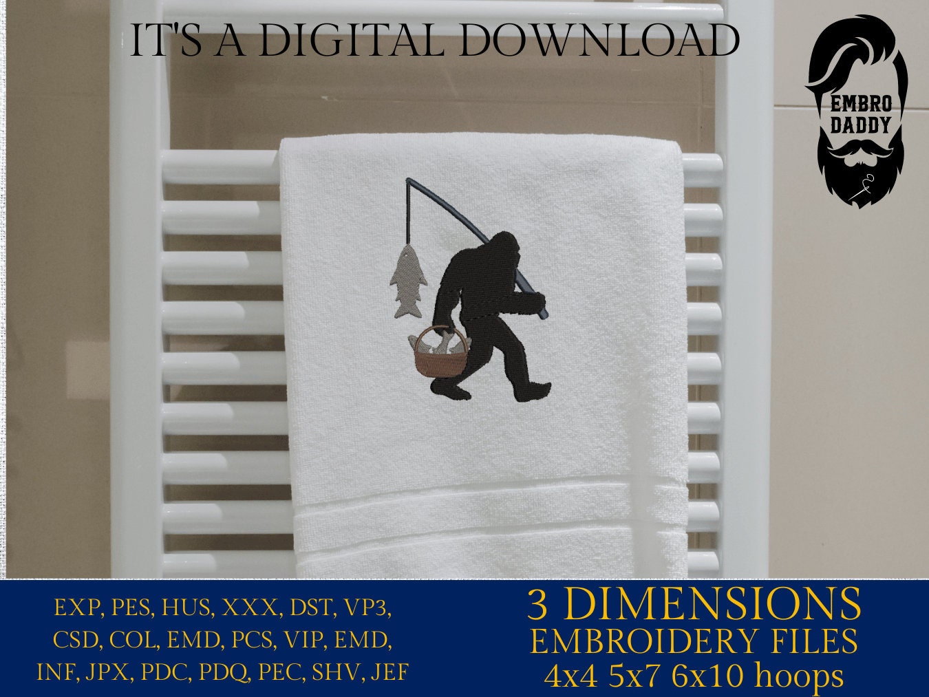 Machine Embroidery files, Bigfoot fisher, Bigfoot pes, Big Foot, Yeti, Sasquatch PES, xxx, hus & more