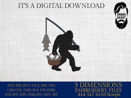 Machine Embroidery files, Bigfoot fisher, Bigfoot pes, Big Foot, Yeti, Sasquatch PES, xxx, hus & more