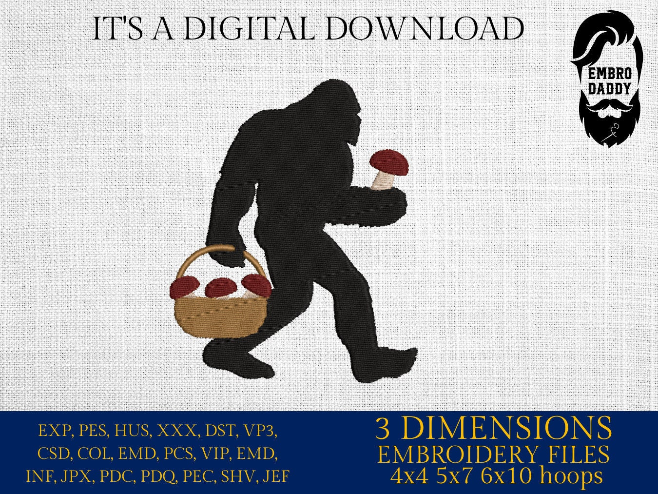 Machine Embroidery files, Bigfoot mushroom, Bigfoot pes, Big Foot, Yeti, Sasquatch PES, xxx, hus & more