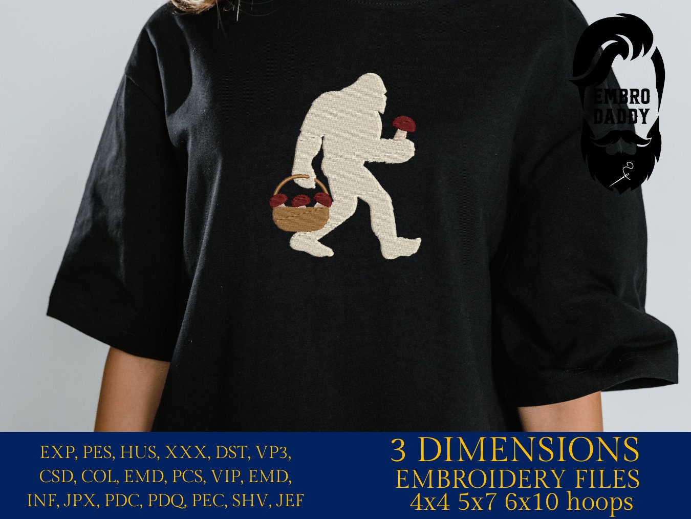 Machine Embroidery files, Bigfoot mushroom, Bigfoot pes, Big Foot, Yeti, Sasquatch PES, xxx, hus & more