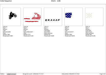 Machine Embroidery files, USA flag Motocross, Racking, dirtybike, DST, PES, xxx, hus & more