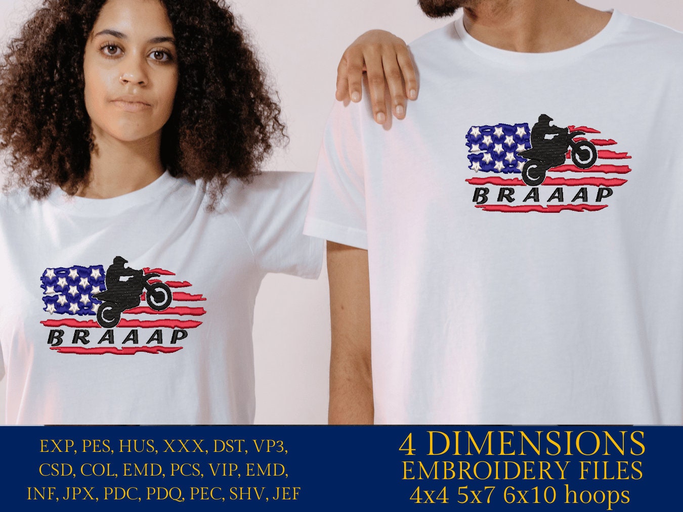 Machine Embroidery files, USA flag Motocross, Racking, dirtybike, DST, PES, xxx, hus & more