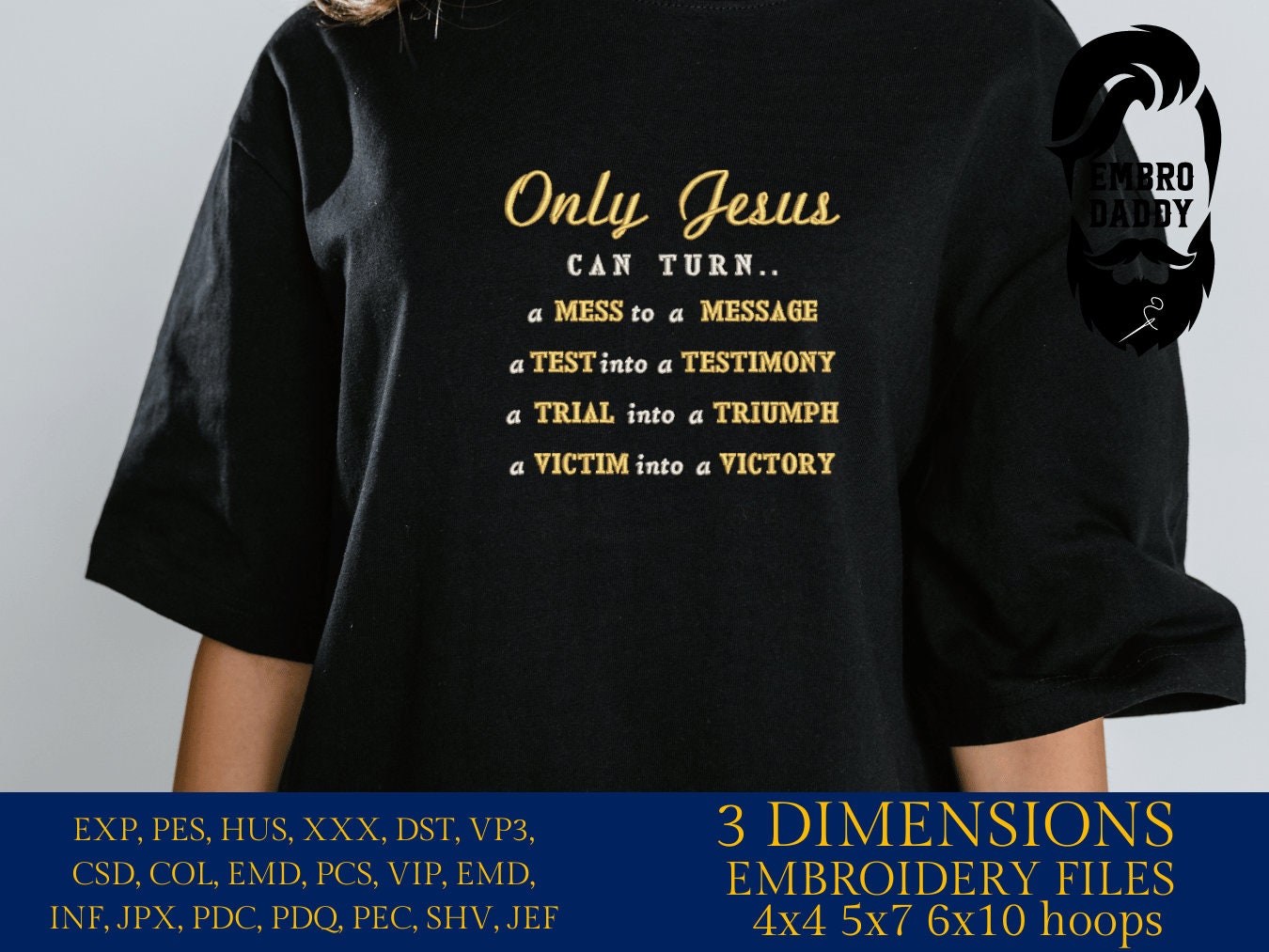 Machine Embroidery files, only Jesus can turn, Religious, Christian PES, DST, xxx, hus & more