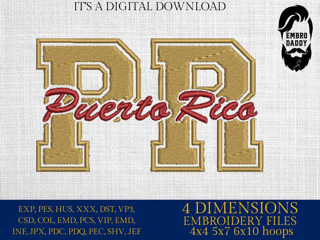 Machine Embroidery files, Puerto Rico, DST, PES, xxx, hus & more,