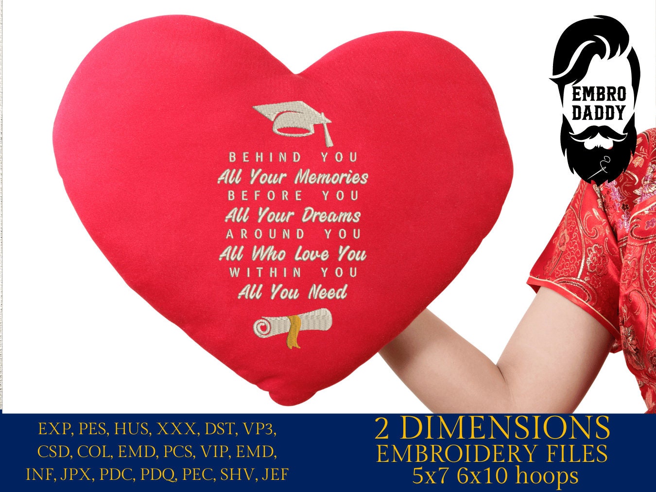 Machine Embroidery files, behind your all your memories, graduation, PES, dst, xxx, hus & more, embroidery files