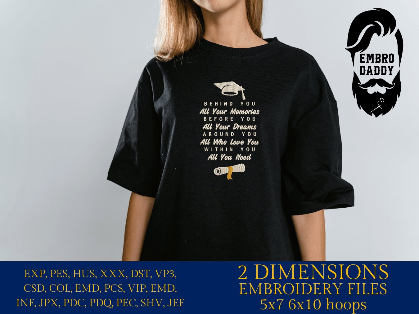 Machine Embroidery files, behind your all your memories, graduation, PES, dst, xxx, hus & more, embroidery files