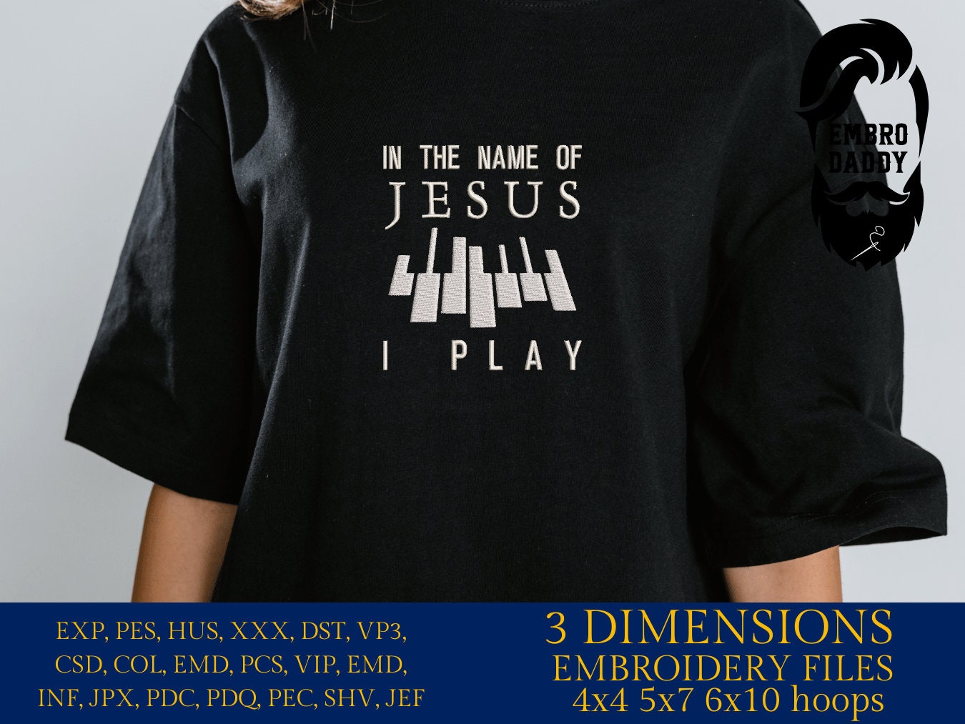 Machine Embroidery files, in the name of Jesus, DST, PES, xxx, hus & more