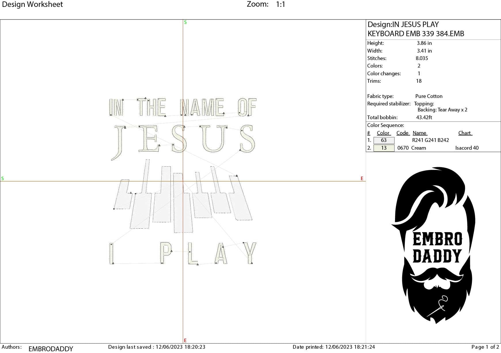 Machine Embroidery files, in the name of Jesus, DST, PES, xxx, hus & more