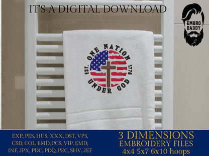 Machine embroiery files, One nation under God, USA flag, PES, DST, hus & more