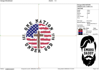 Machine embroiery files, One nation under God, USA flag, PES, DST, hus & more