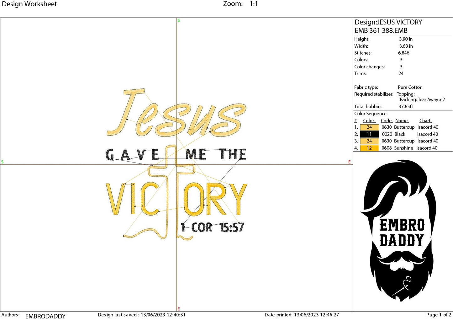 Machine Embroidery files, Jesus gave me the Victory, PES, DST, xxx, hus & more