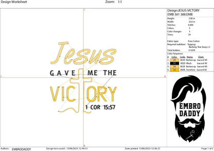 Machine Embroidery files, Jesus gave me the Victory, PES, DST, xxx, hus & more