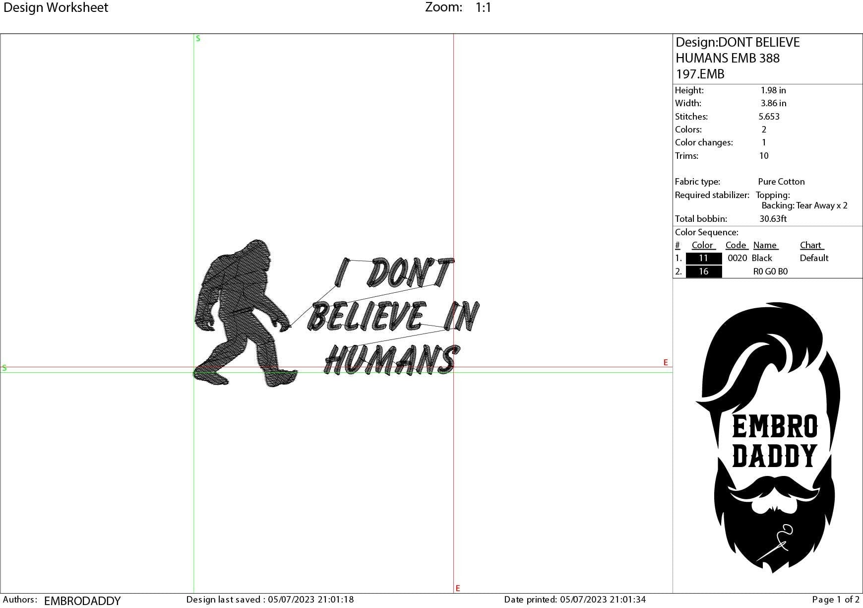 Machine Embroidery files, Bigfoot I don't believe in humans, Bigfoot pes, Big Foot, Yeti, Sasquatch PES, xxx, hus & more