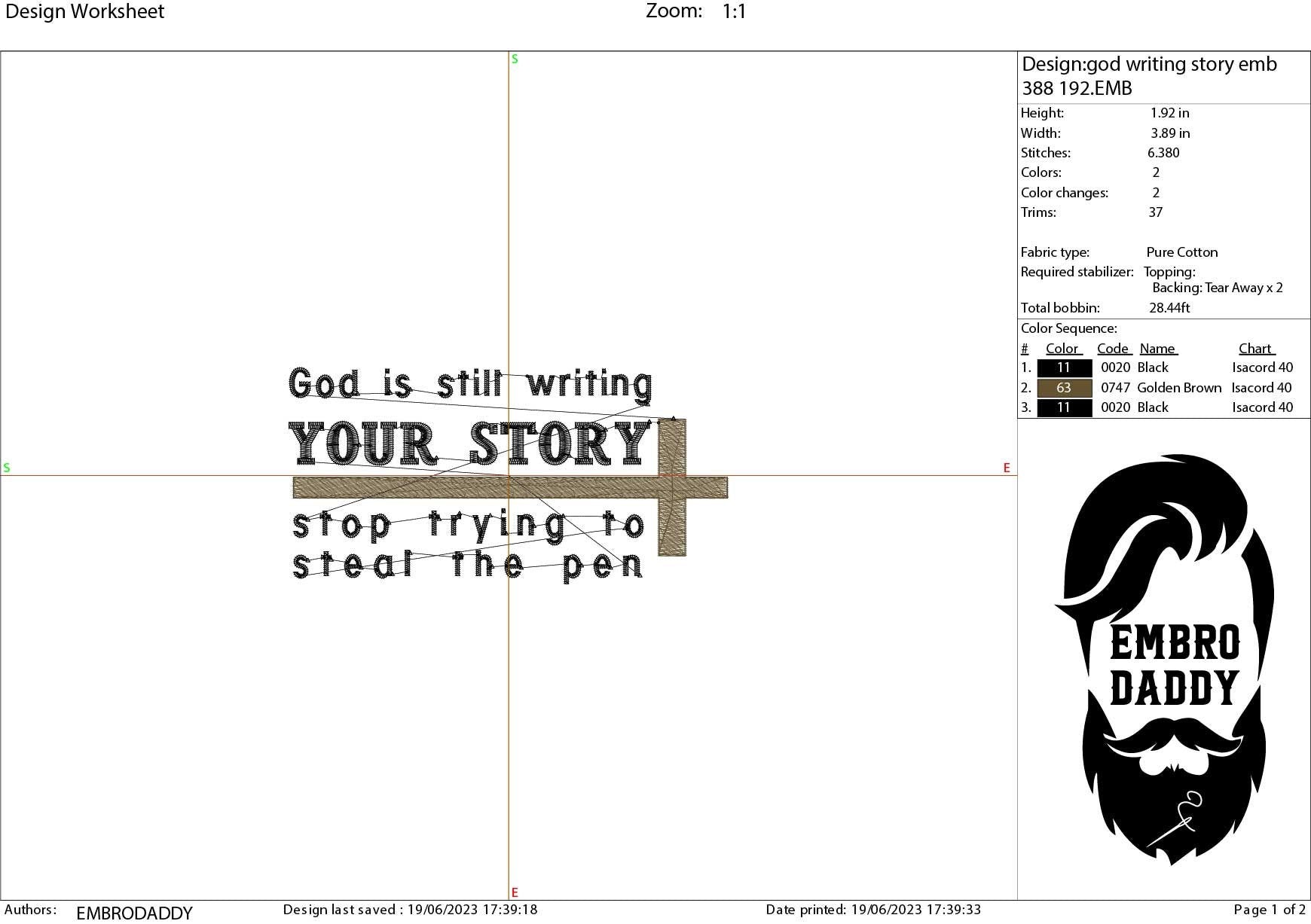 Machine Embroidery files, God is still writing your story, PES, DST, xxx, hus & more