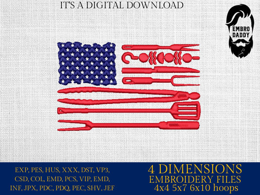 Machine Embroidery files, American Barbecue, BBQ, grill, DST, PES, xxx, hus, dst & more