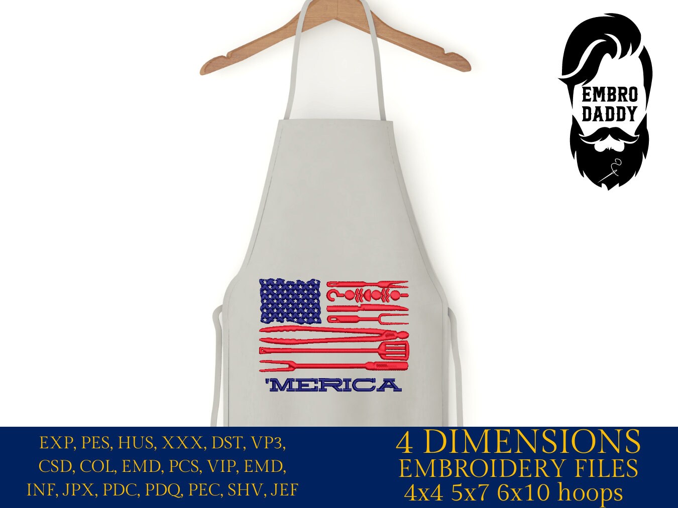 Machine Embroidery files, 'merica, American Barbecue, BBQ, grill, DST, PES, xxx, hus, dst & more