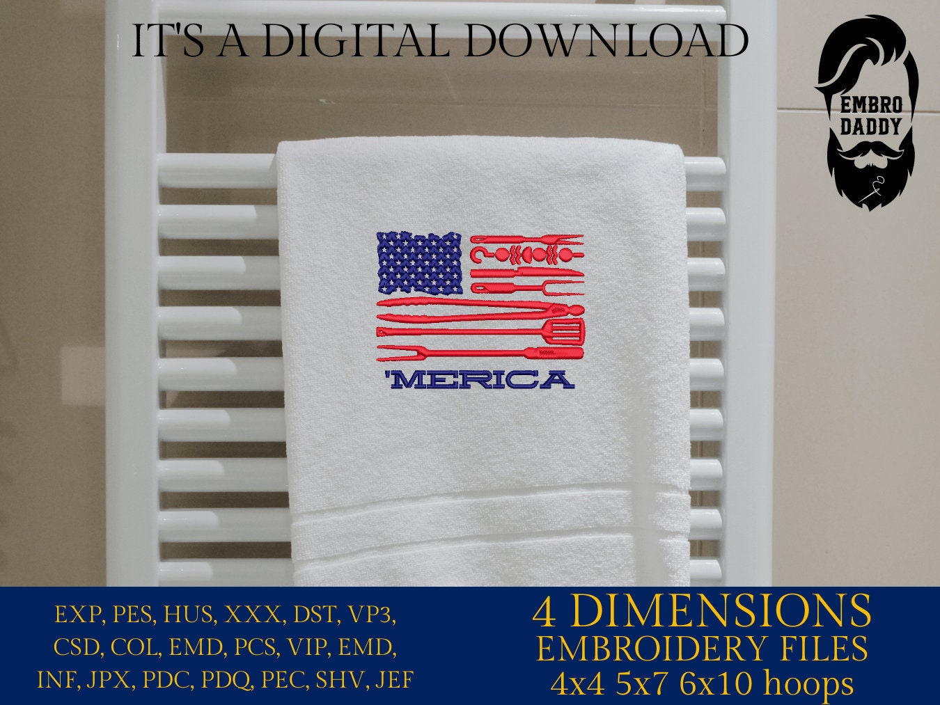 Machine Embroidery files, 'merica, American Barbecue, BBQ, grill, DST, PES, xxx, hus, dst & more