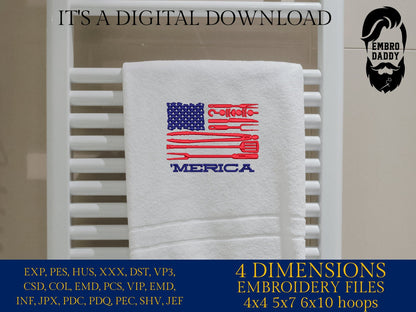 Machine Embroidery files, 'merica, American Barbecue, BBQ, grill, DST, PES, xxx, hus, dst & more