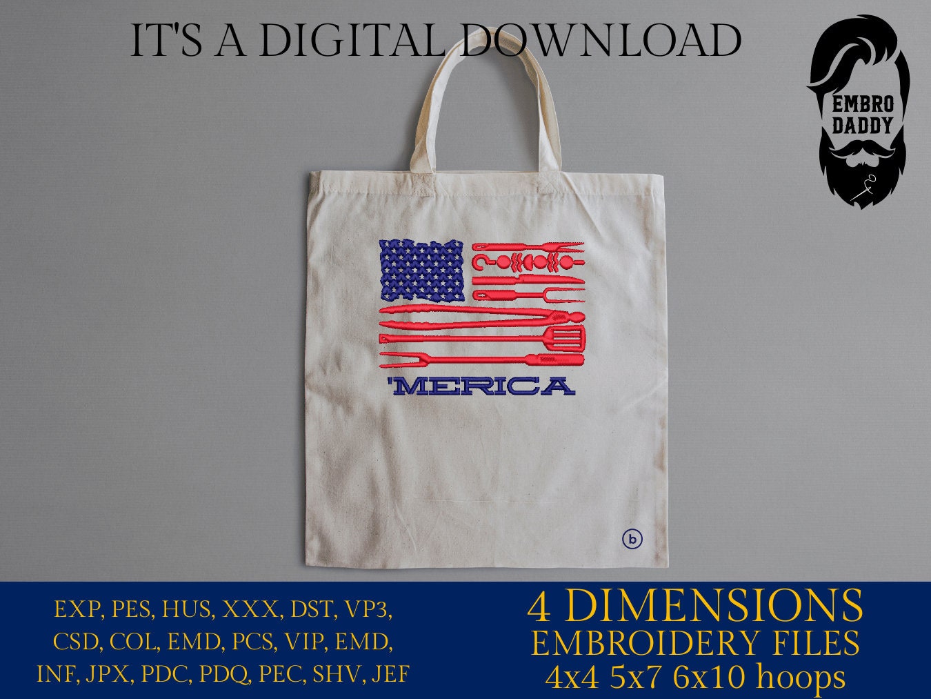 Machine Embroidery files, 'merica, American Barbecue, BBQ, grill, DST, PES, xxx, hus, dst & more