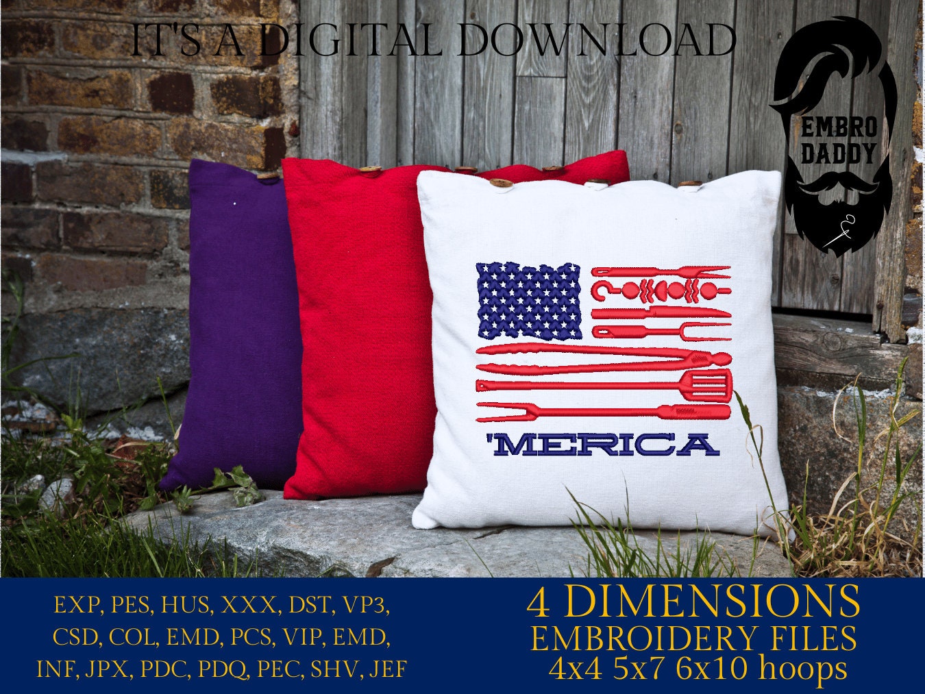 Machine Embroidery files, 'merica, American Barbecue, BBQ, grill, DST, PES, xxx, hus, dst & more