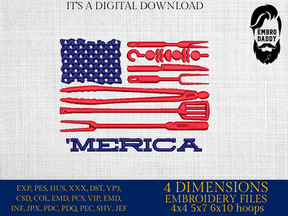 Machine Embroidery files, 'merica, American Barbecue, BBQ, grill, DST, PES, xxx, hus, dst & more