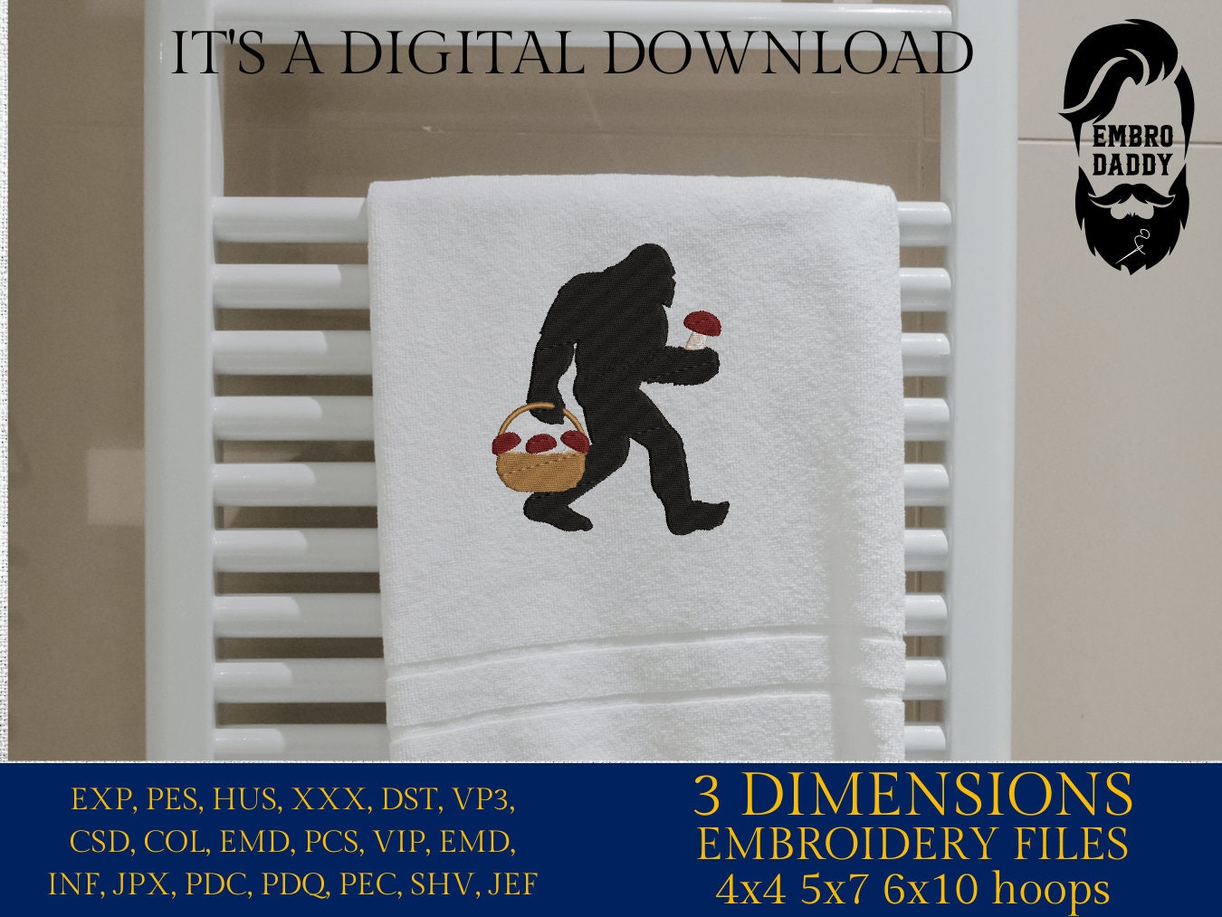 Machine Embroidery files, Bigfoot mushroom, Bigfoot pes, Big Foot, Yeti, Sasquatch PES, xxx, hus & more