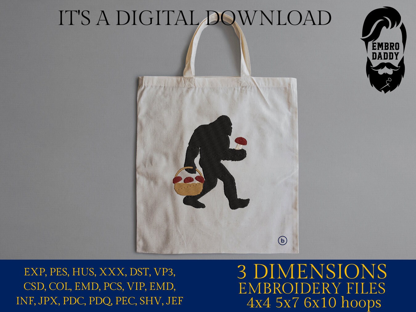 Machine Embroidery files, Bigfoot mushroom, Bigfoot pes, Big Foot, Yeti, Sasquatch PES, xxx, hus & more