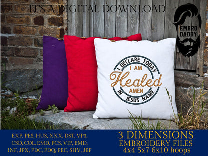 Machine Embroidery files, I am healed, PES, xxx, DST, hus & more