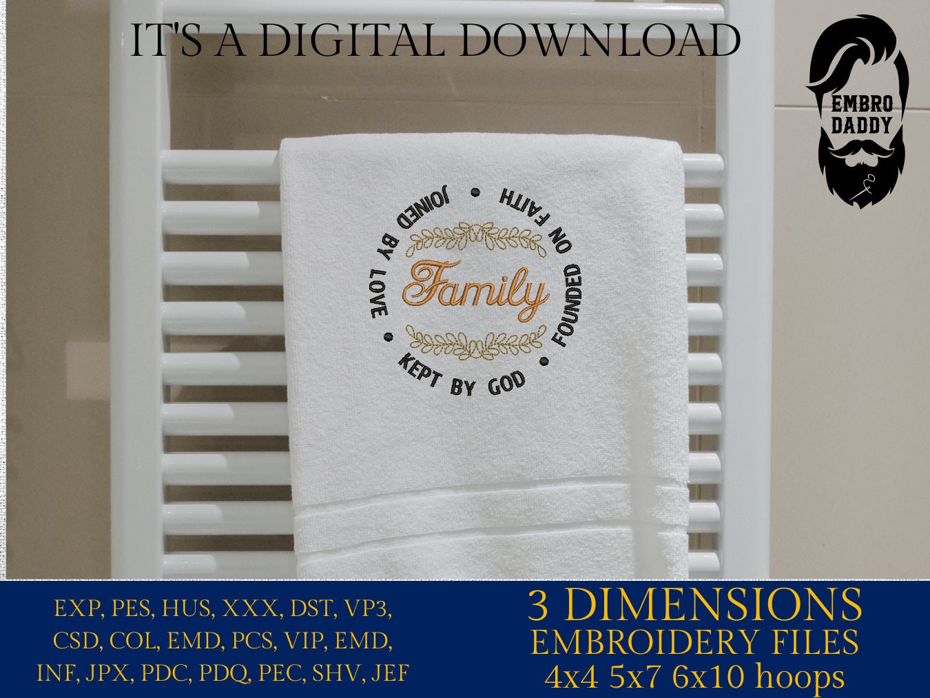 Machine Embroidery files, Family founded on faith, PES, DST, xxx, hus & more