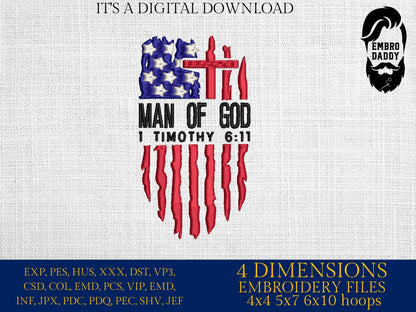 Machine Embroidery files, USA flag, Man Of God, PES, DST, xxx, hus & more