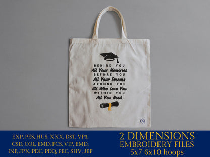 Machine Embroidery files, behind your all your memories, graduation, PES, dst, xxx, hus & more, embroidery files