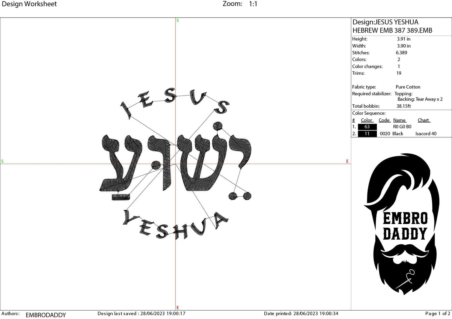 Machine Embroidery files, Jesus, Yeshua, Hebrew, PES, DST, xxx, hus & more