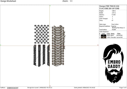 Machine Embroidery files, USA flag tire, dst PES, xxx, hus & more