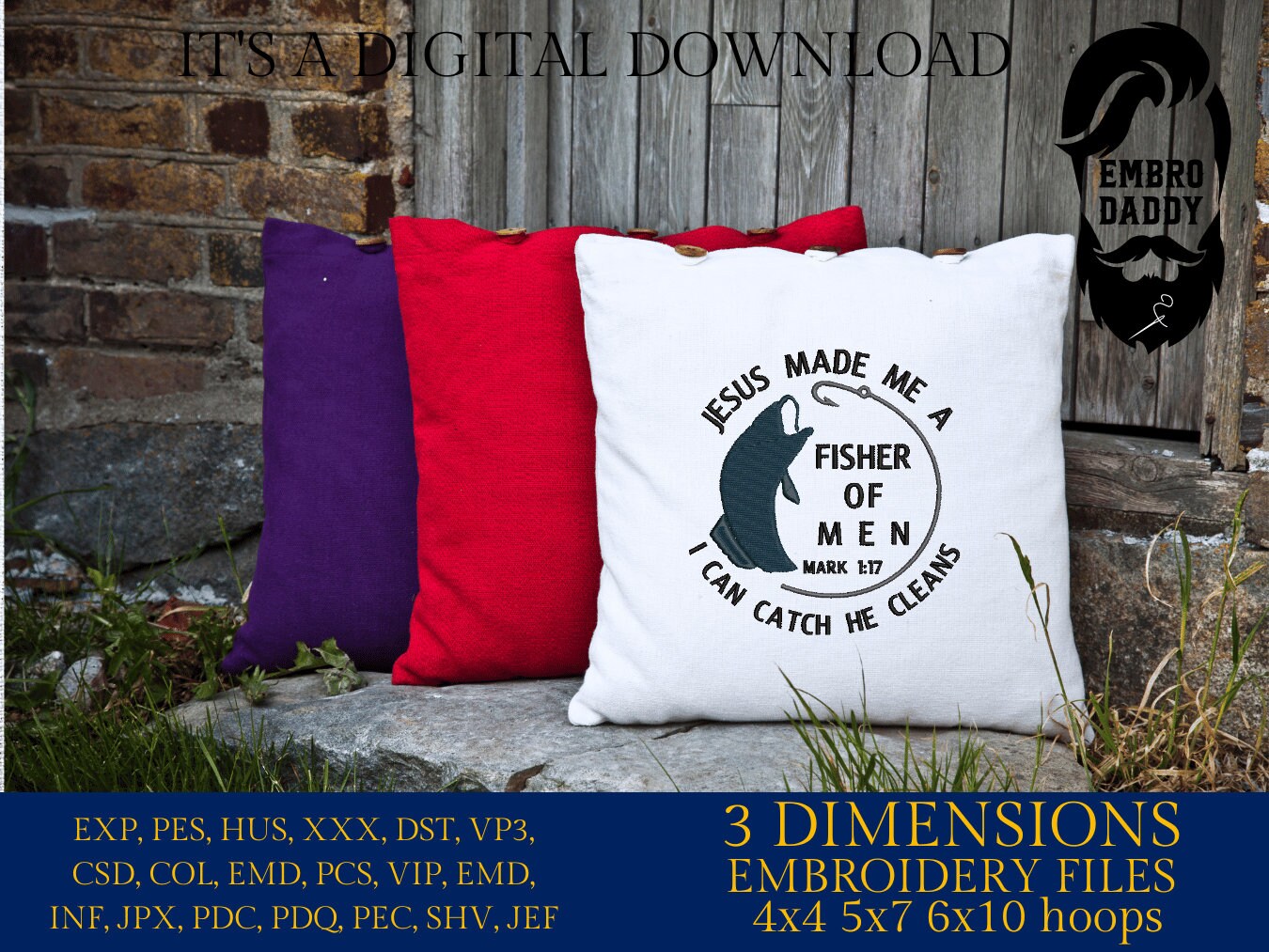 Machine Embroidery files, Jesus made me a fisher of men , PES, DST, xxx, hus & more