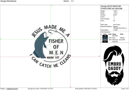 Machine Embroidery files, Jesus made me a fisher of men , PES, DST, xxx, hus & more
