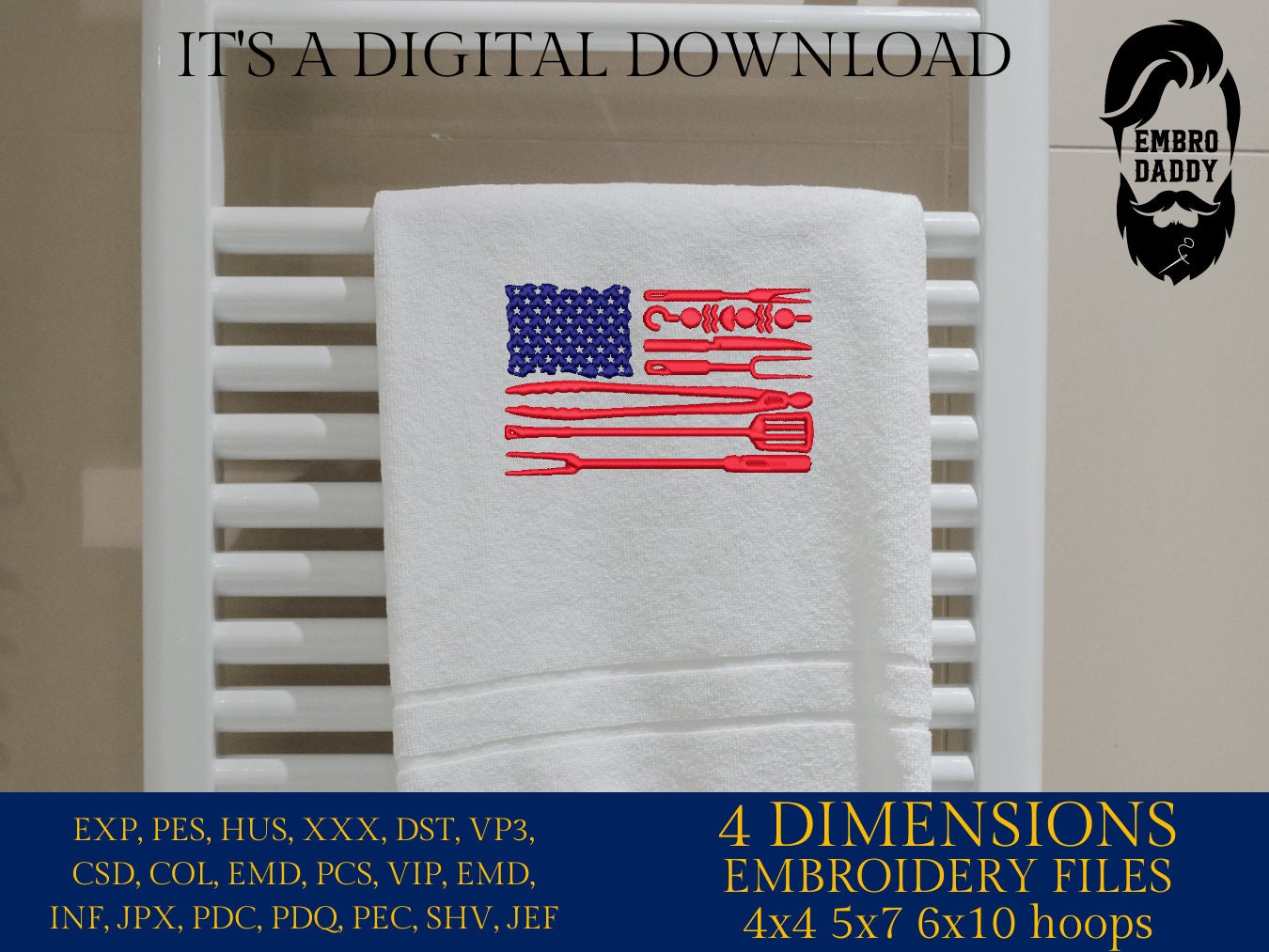 Machine Embroidery files, American Barbecue, BBQ, grill, DST, PES, xxx, hus, dst & more