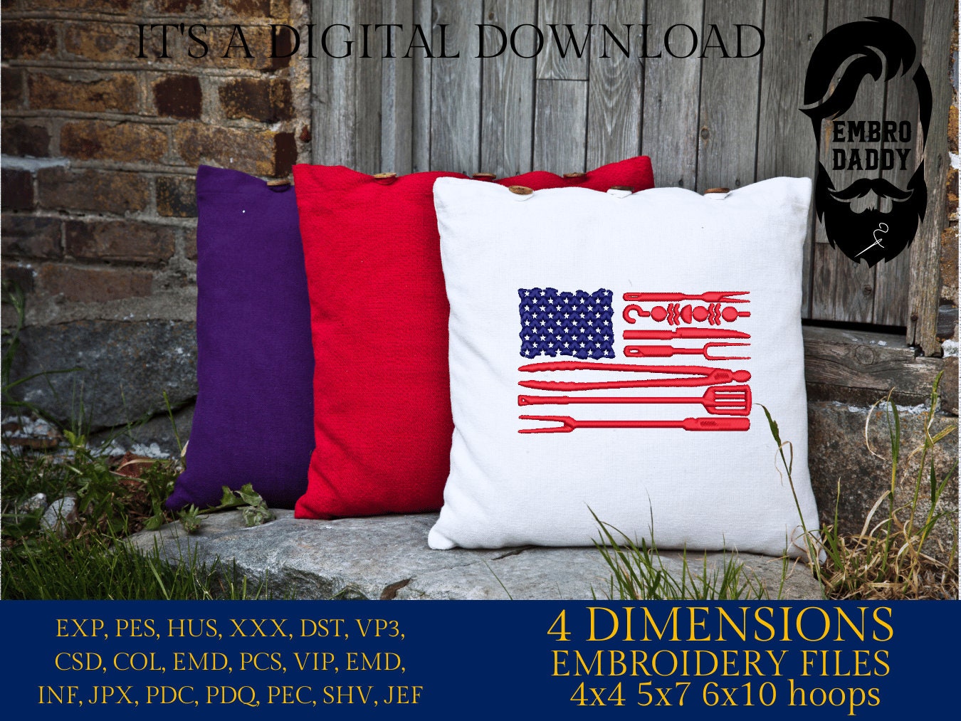 Machine Embroidery files, American Barbecue, BBQ, grill, DST, PES, xxx, hus, dst & more