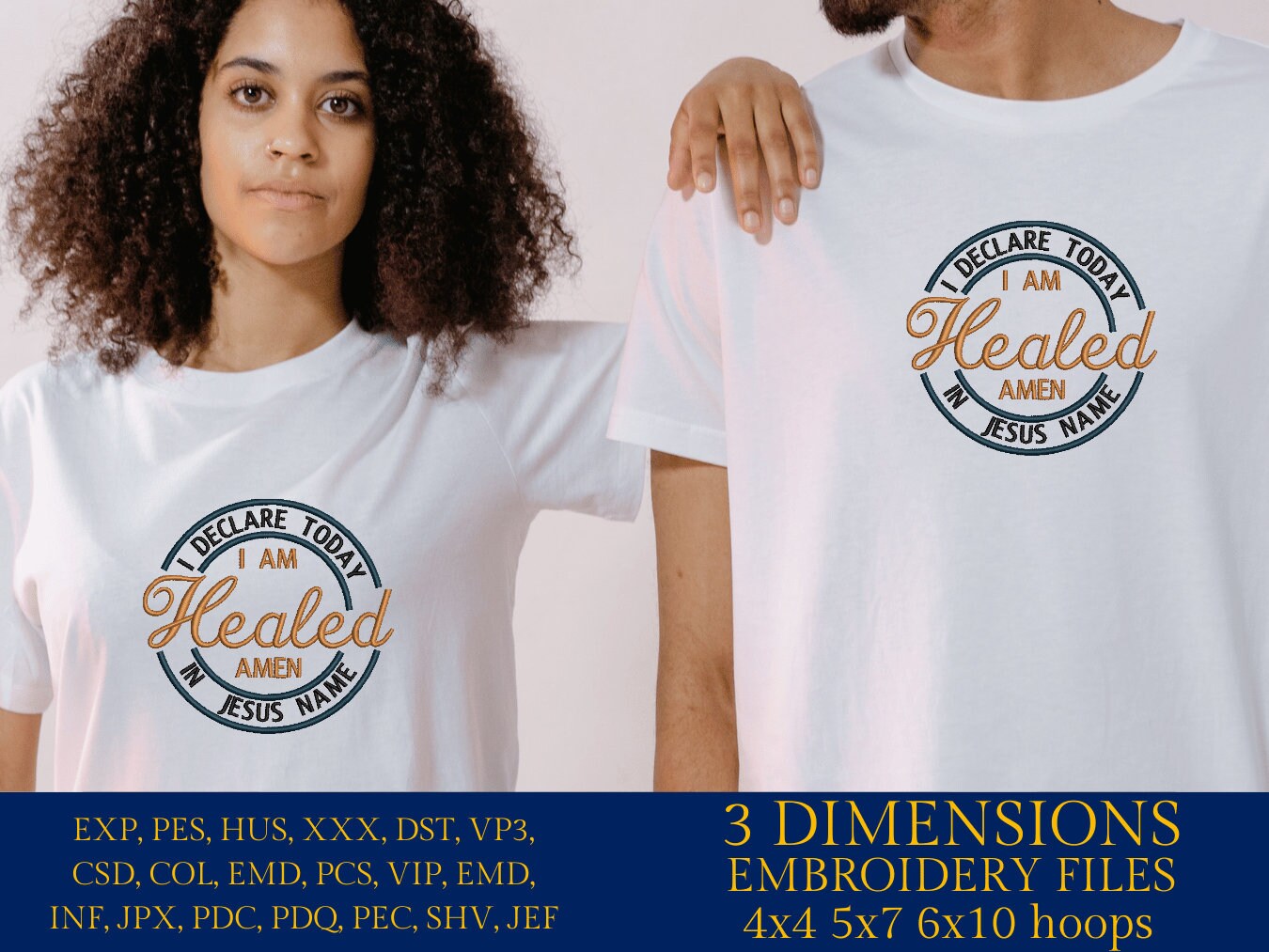 Machine Embroidery files, I am healed, PES, xxx, DST, hus & more